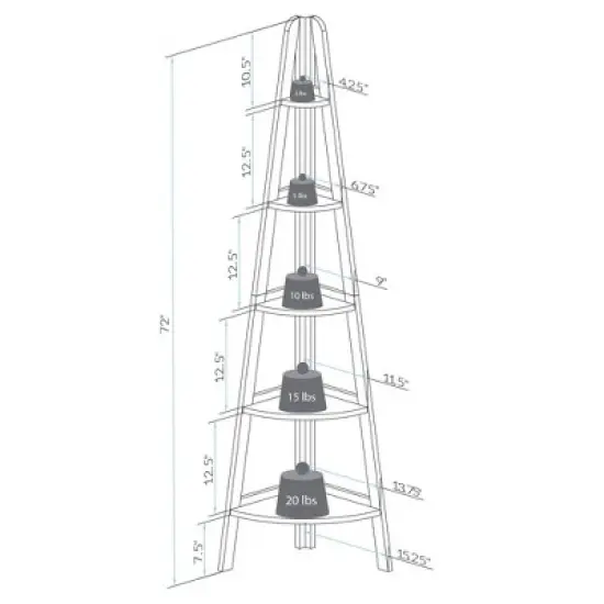 5 Shelf Corner Ladder Bookcase - Flora Home image {5}