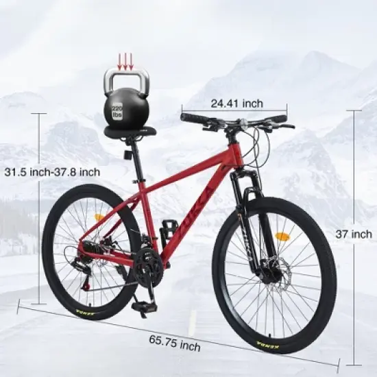INFURNIC Bicycles, 26 Inch Mountain Bike, MTB with Suspension Fork for Men and Women, Red, 24.41"*37"*65.75" image {1}