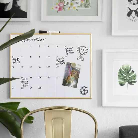 U Brands 16"x20" Dry Erase Calendar Board Gold image {4}