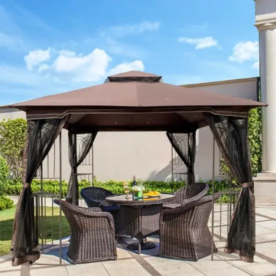 10x10 Outdoor Patio Gazebo Canopy Tent With Ventilated Double Roof And Mosquito net, Suitable for Lawn, Garden, Backyard image {9}
