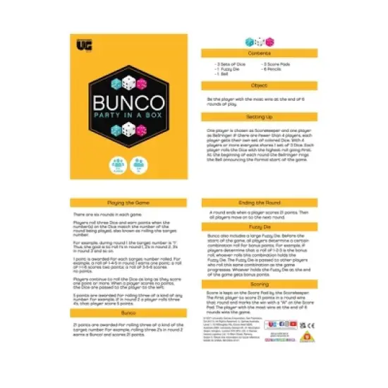 University Games Bunco Party in a Box Board Game: Includes Instructions, Dice, Pencils, Scoring Pads, 2-12 Players image {6}