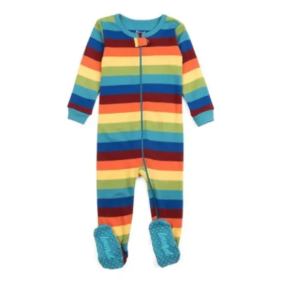 Leveret Kids Footed Boys Striped Cotton Pajamas image {10}