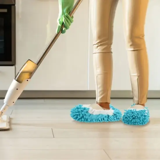 Unique Bargains Washable Microfiber Floor Cleaning Shoes Cover Chenille Duster Foot Socks Mop Slippers image {4}