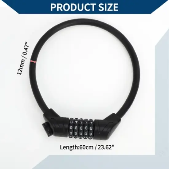 Unique Bargains Bicycle Padlock Cable Spiral Lock 5 Digit Resettable Bike Cable Lock Black image {3}