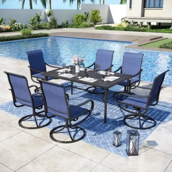 Captiva Designs 7pc Patio Dining Steel Rectangle Table & Textilene 360 Degree Swivel Chairs image {15}