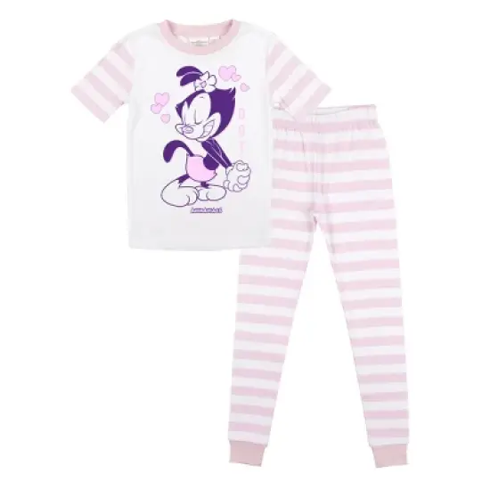 Animaniacs Dot and Hearts with Pink and White Stripe Pattern Youth Girl's Short Sleeve Pajama Set image {4}
