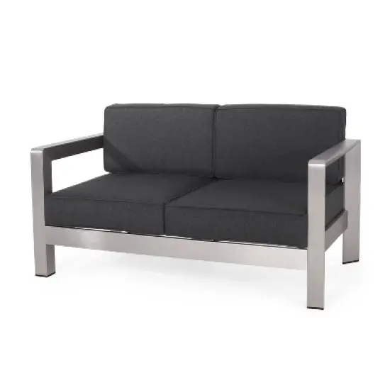 Christopher Knight Home Aviara Outdoor Modern Aluminum Loveseat with Cushions image {9}