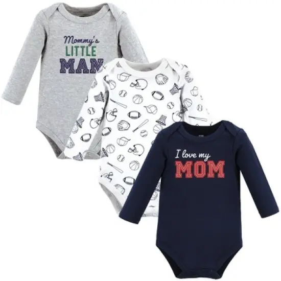 Hudson Baby Infant Boy Cotton Long-Sleeve Bodysuits, Love Mom image {5}