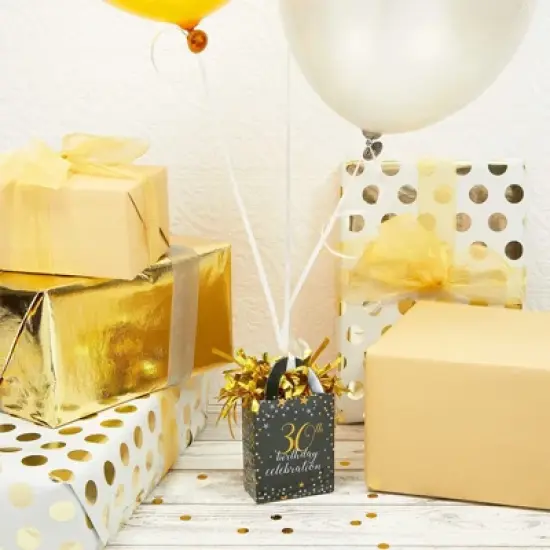 Sparkle and Bash 6 Packs 30th Birthday Party Balloon Weights, Black and Gold Decorations, 6oz image {1}