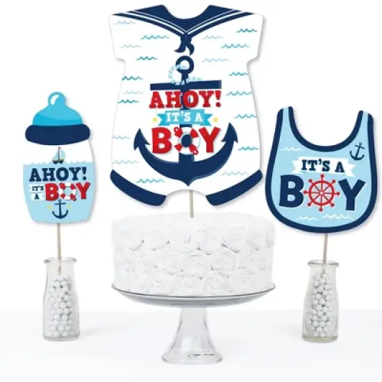 Big Dot of Happiness Ahoy It's a Boy - Nautical Baby Shower Centerpiece Sticks - Table Toppers - Set of 15 image {2}