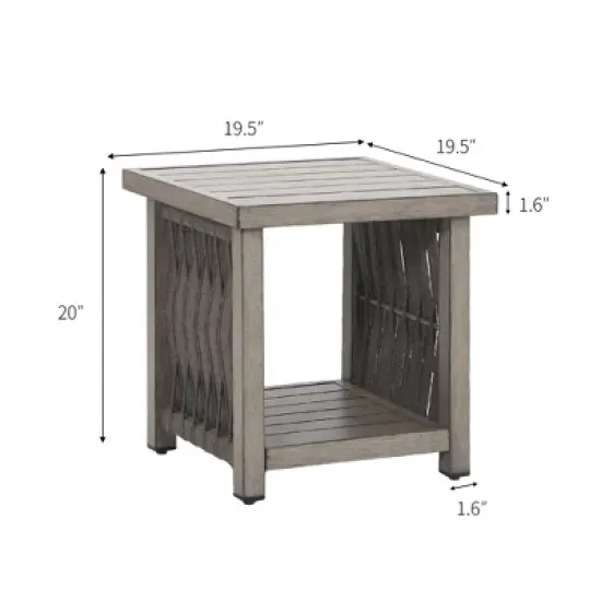 COWLOWN Outdoor Aluminum Side Table with Slatted Top & Lower Shelf, All-Weather Patio End Table with Faux Wood Finish for Garden, Balcony, or Porch image {3}