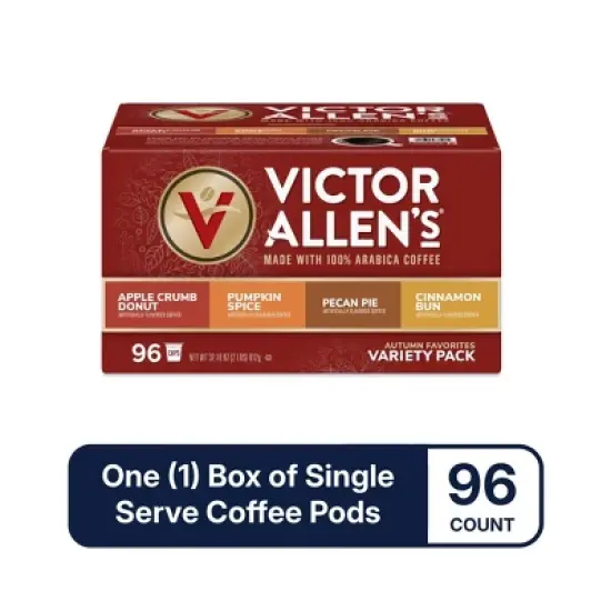 Victor Allen's Coffee Autumn Favorites Variety Pack (Apple Crumb Donut, Pumpkin Spice, Pecan Pie, Cinn Bun), 96 Ct, SSC Pods for Keurig K-Cup Brewers image {2}