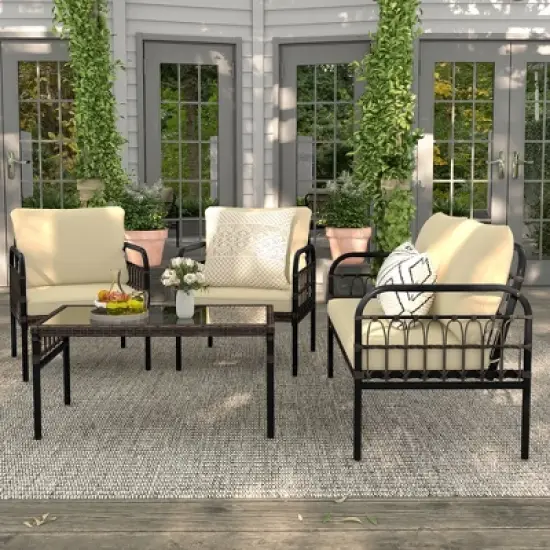 Coswtay 8 PCS Patio Furniture Set Outdoor Wicker Conversation Bistro Set with Soft Cushions image {3}