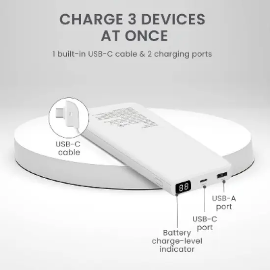 Travel Smart 10000mAh Power Bank with Charging Cable: Built-In Cable, 3.7V Output image {1}