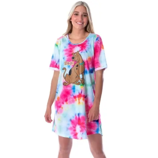 Scooby-Doo Women's Cartoon Graphic Tie Dye Nightgown Sleep Shirt Pajama Multicolored image {5}