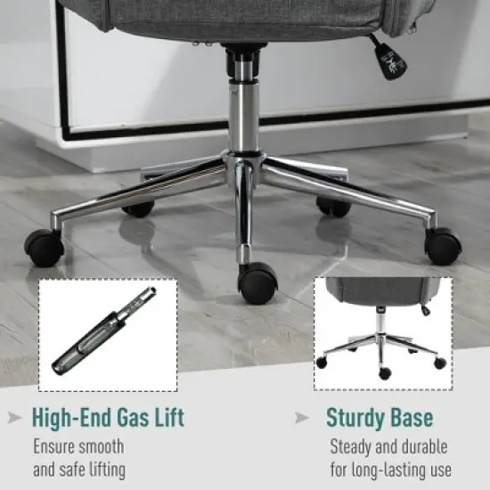 Vinsetto High Back Office Chair Breathable Fabric Computer Home Rocking Seat with Swivel Wheels, and Padded Arms, Gray image {7}