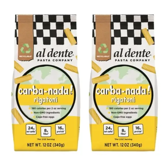 AL DENTE Carba-Nada Rigatoni, Lower Carb, 16g High Protein, Cage-Free Eggs, Non-GMO, Artisanal, Homemade Taste & Texture, 12oz Bags (Pack of 2) image {5}