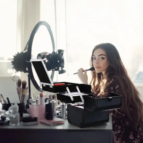 Byootique Makeup Train Case Cosmetic Organizer w/ Mirror Artist image {2}