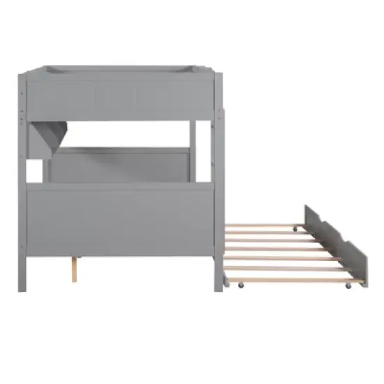 Separable Full-Over-Full Bunk Bed with Twin Size Trundle and Bookshelf - ModernLuxe image {8}