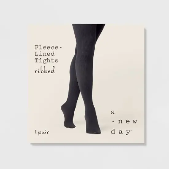 Women's Ribbed Fleece Lined Tights - A New Day&trade; image {1}