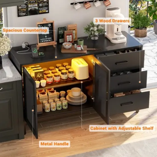 Aheaplus Sideboard Buffet Cabinet with 5 Wood Drawers image {3}