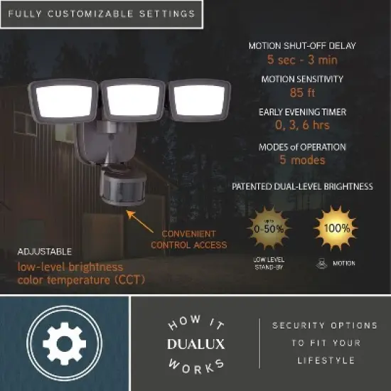 VAXCEL Integrated LED Motion Sensor Dusk to Dawn 3-Head Outdoor Security Flood Light - 240 Degree - 85 Ft. image {3}