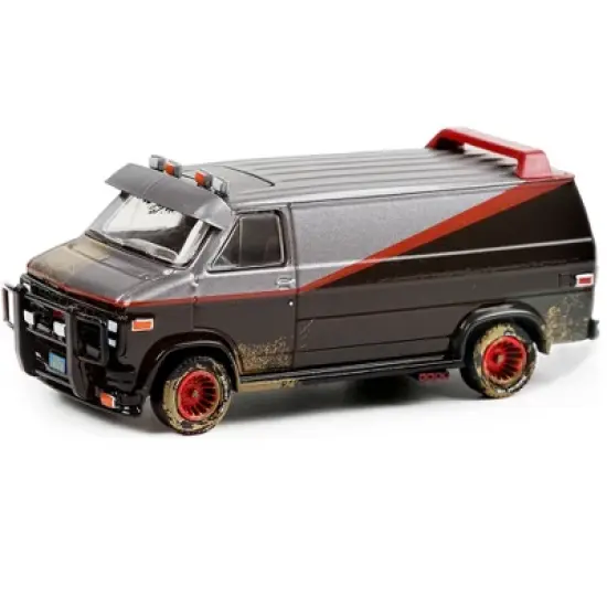 1983 GMC Vandura Van (B.A.'s) Black & Silver (Dirty Ver.) "The A-Team" (1983-1987) TV Series 1/64 Diecast Model by Greenlight image {1}