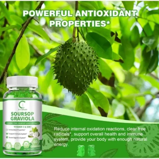 GPGP GreenPeople Soursop Graviola Gummies, Soursop Leaves Extract - Energy Boost, Digestive & Immune Support, Antioxidant - Vegan, Non-GMO - 60 Ct image {4}