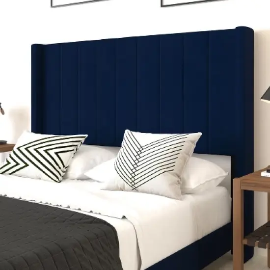 Merrick Lane Modern Upholstered Platform Bed Frame with Padded, Tufted Wingback Headboard and Wood Support Slats, No Box Spring Required image {4}