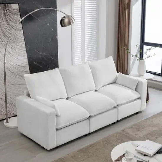 3 Seat Sofa with Removable Cushions and 2 Pillows, Teddy Fabric Upholstered Couch-ModernLuxe image {1}