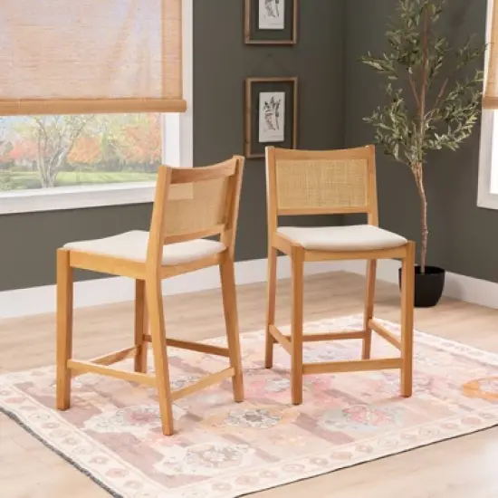 Powell Set of 2 Bessie Cane Counter Height Barstools Natural image {1}