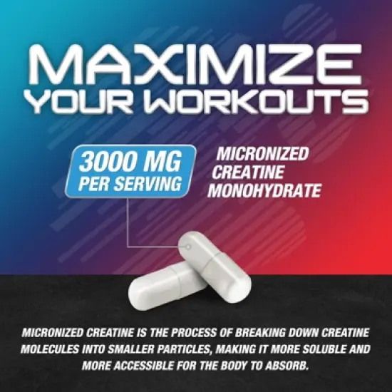 Creatine Monohydrate Capsules &ndash; Strength, Lean Muscle Growth & Workout Support - 60 Capsules;120 Capsules image {2}