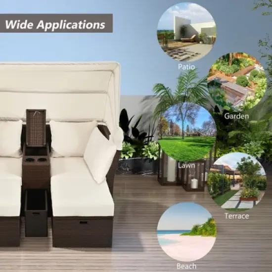Convertible Outdoor Patio Daybed Loveseat Sofa Set with Retractable Canopy and Central Console image {6}