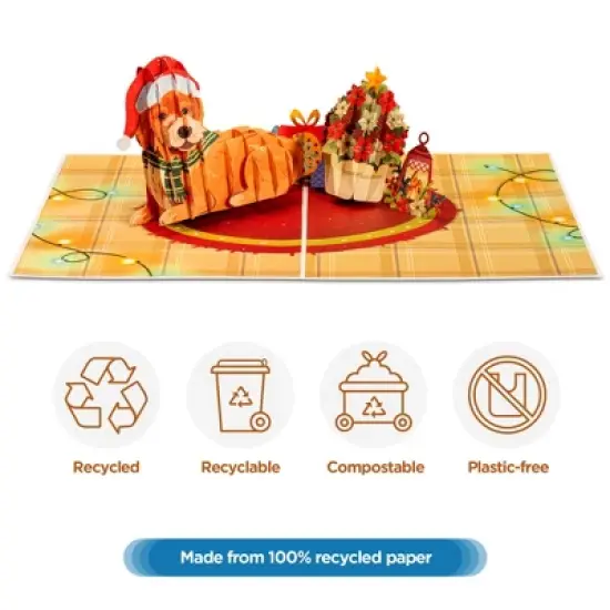 Paper Love 3D Christmas Dog Pop Up Card, 100% Recycled and Eco-Friendly, 8" x 6" Cover - With Envelope and Note Tag image {5}