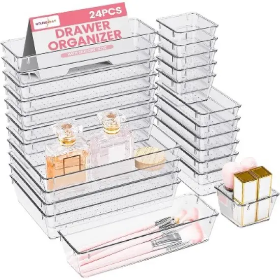HOUSE DAY Makeup Drawer Trays 4-Type Clear Drawer Organizers with Silicone Pads image {6}
