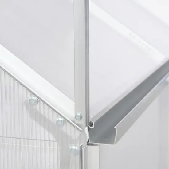 Outsunny Polycarbonate Greenhouse with Aluminum Frame, Walk-in Garden Greenhouse Kit with Adjustable Roof Vent, Rain Gutter and Sliding Door for Winter, Silver image {4}