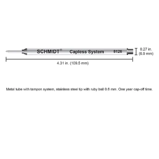 Schmidt 8126 Rollerball Long Capless Refill Fine Blue 2 Pack (SC58124) image {4}