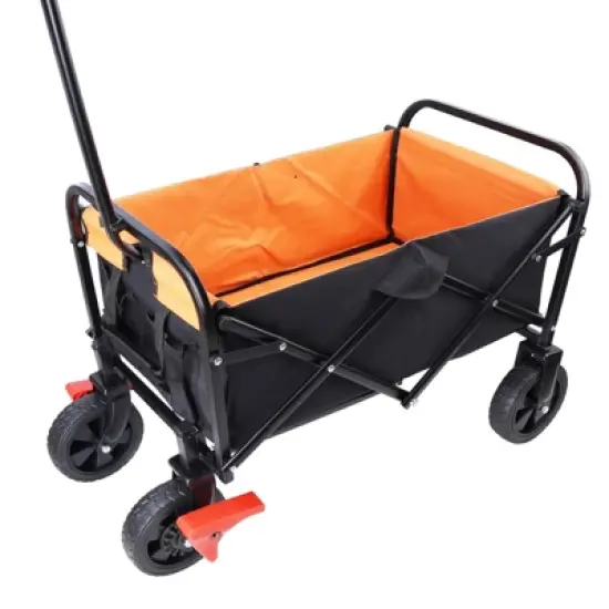 DSVIMOY Mini Portable Folding Beach Wagons with Wheels, Portable Carts with Handle, Orange & Black, 30.31"*15.16"*36.22" image {3}