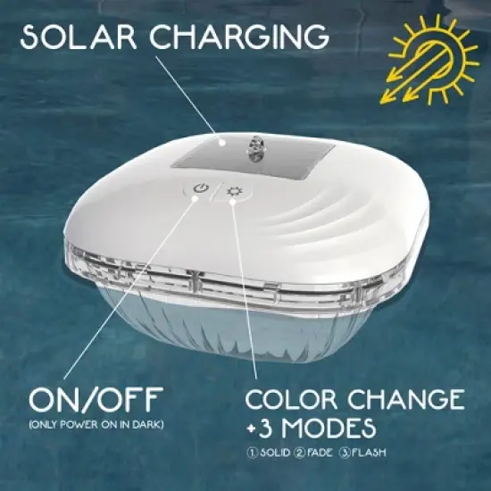 RIPPLE Floating Pool Lights - Solar Powered, Color Changing LED, 9 Modes image {1}