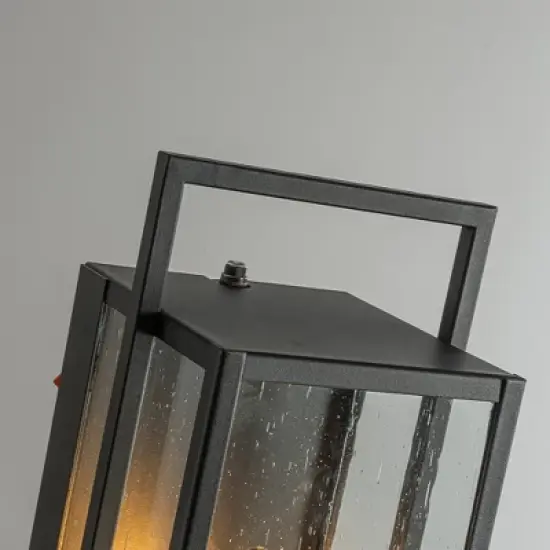 ALOADECOR Modern Outdoor Wall Light with Dusk to Dawn Sensor H26'' Black  with Seeded Glass 2-Light Waterproof Sconce for Porch Garage image {5}