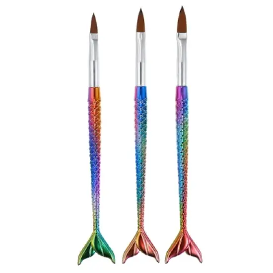 Unique Bargains Nail Art Brushes Silver Tone Multicolored 3 Pcs image {6}