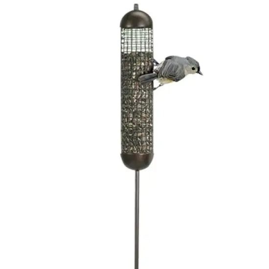 Woodlink 36 Inch Tall Portable Artistic Cattail Stake Bird Feeder with Metal Mesh Seed Cage for Backyards, Patios, Lawns, and Porches image {1}