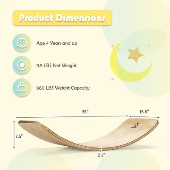 Costway Wooden Wobble Balance Board Kids Adult 15.5'' wider Rocker Board Toy 660LBS image {3}