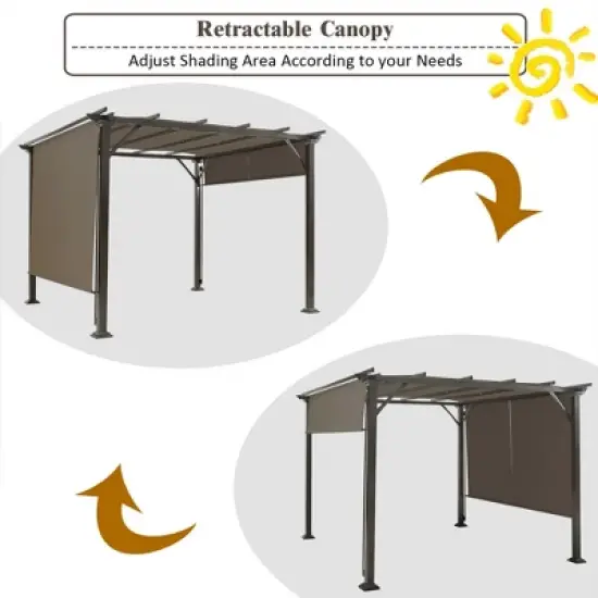 Costway 2PCS 16x4 Ft Universal Replacement Canopy for Pergola Structure Sun Awning Brown image {8}