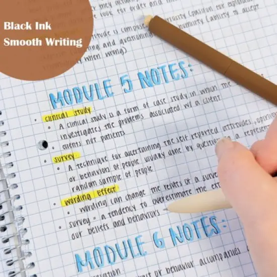 Wrapables Retractable Black Ink Gel Pens, 0.5mm Fine Point, for Home Office Work (Set of 6), Sepia image {2}