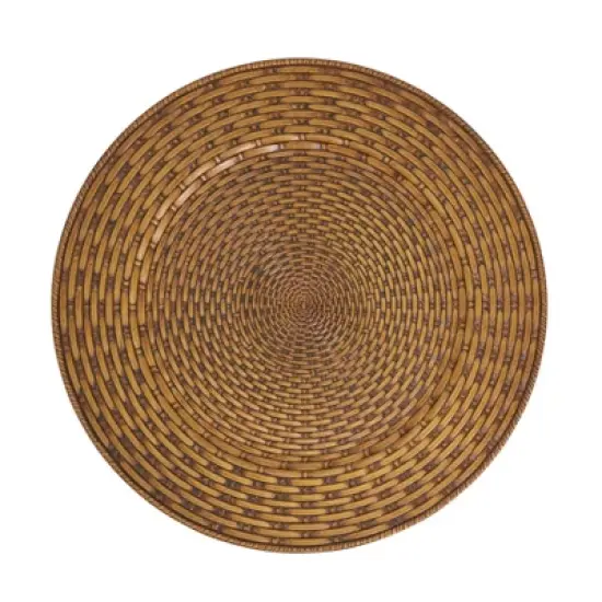 Saro Lifestyle Natural Look Faux Rattan Charger Plate (Set of 4), 13"x13", Brown image {5}