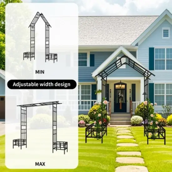 Chery Life Metal Garden Arch with Adjustable Width, Climbing Plants Support Rose Arch Outdoor Black image {4}