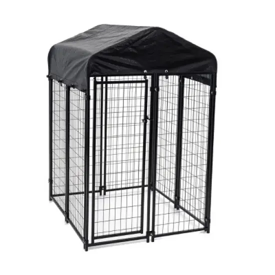 Lucky Dog Uptown Covered Dog Kennel with Lucky Dog Wire Dog Fence Pet Kennel image {1}