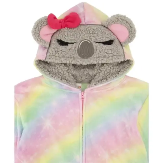 Sleep On It Girls Ombre Koala Bear Zip-Up Hooded Sleeper Pajama with Built Up 3D Character Hood image {1}