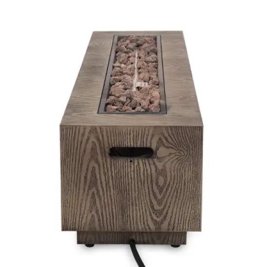 48 Inch Rectangular Iron Propane Fire Pit With Wood Grain Finish And Built In Burner image {10}